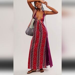 Free People Intimately Burgundy Bohemian Slip Maxi Dress Romantic Size M